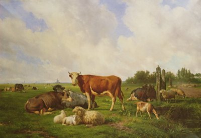 Ovejas y ganado en un campo de Hendrick van de Sande Bakhuyzen